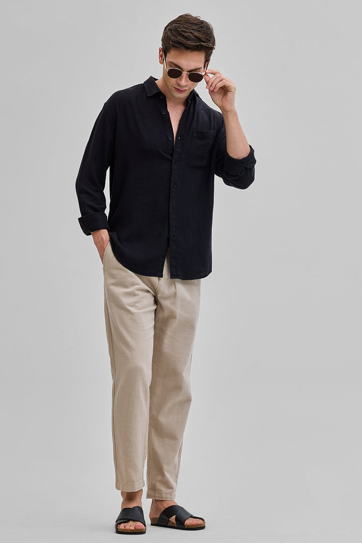 Black Slim Fit Linen Shirt