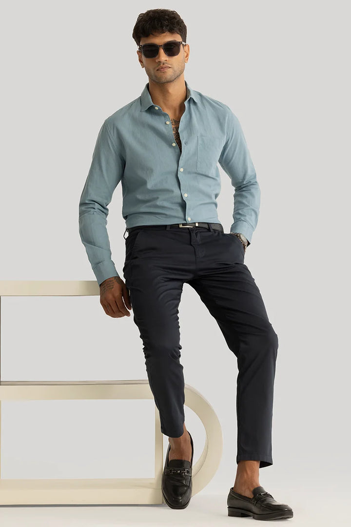 Claudio Sky Blue Plain Linen Shirt