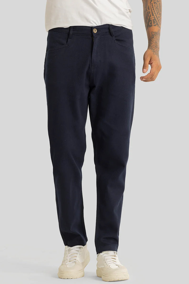 Camille Navy Plain Relaxed Fit Chinos