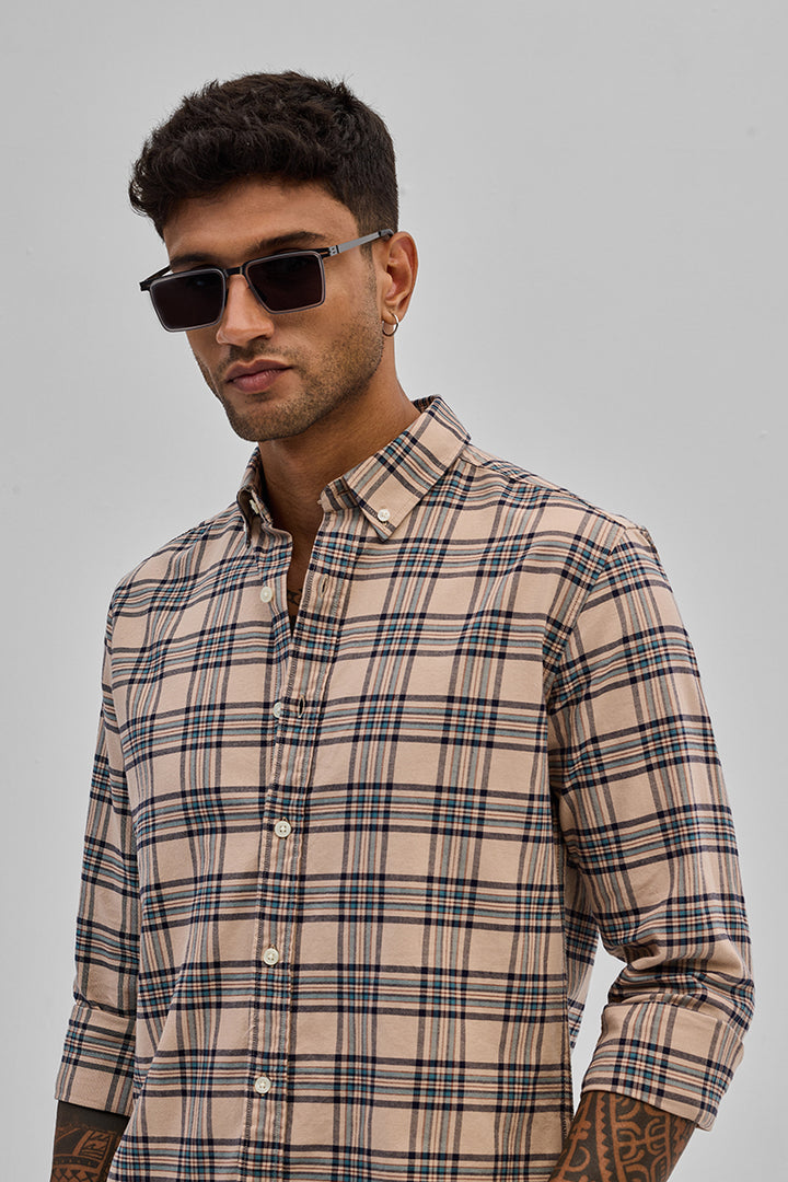 Beige Checks Slim Fit Shirt