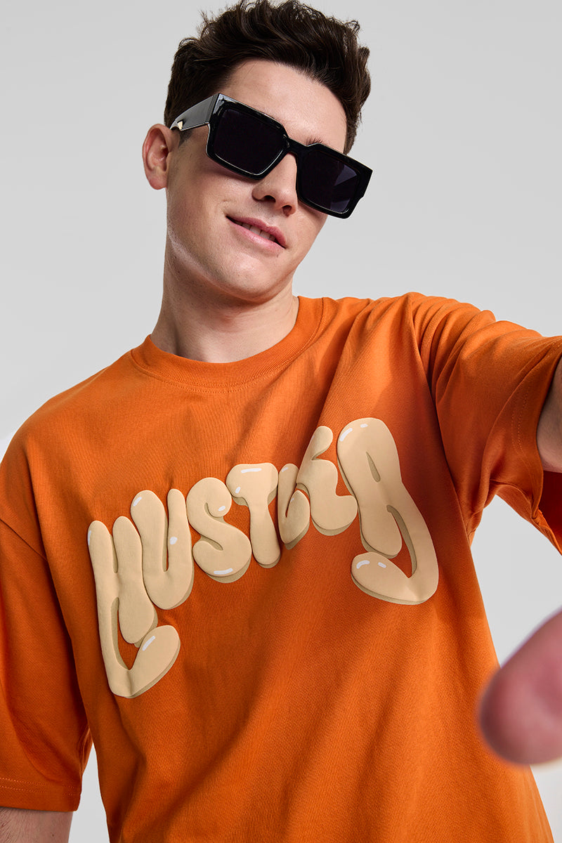 Hustler Orange Oversized Fit T-Shirt