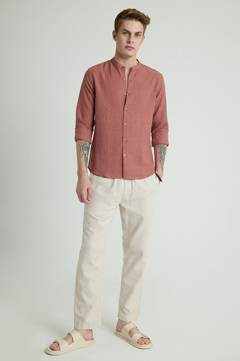 Mauve Mandarin Self Stripe Shirt