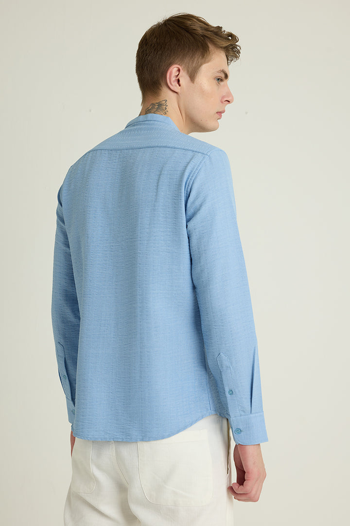 Light Blue Mandarin Self Stripe Shirt