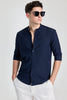 Navy Textured Mandarin Shirt