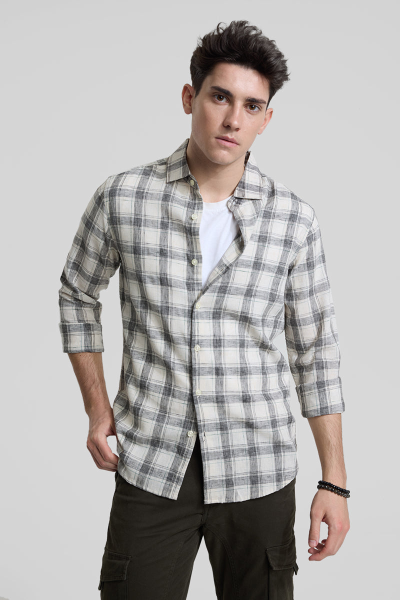 Cream Checks Linen Blend Shirt