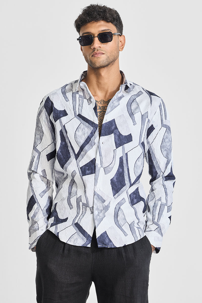 Navy Abstract Slim Fit Shirt