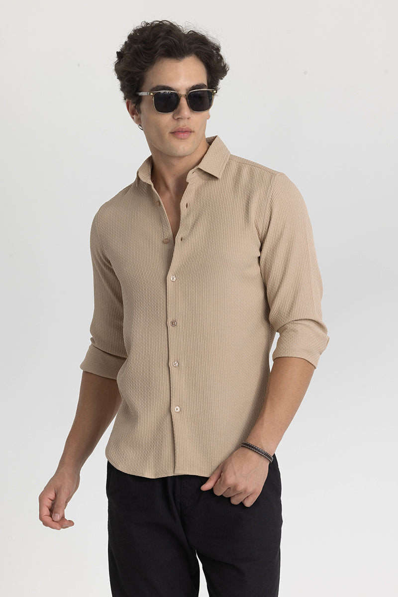 Beige Slim Fit Textured Shirt