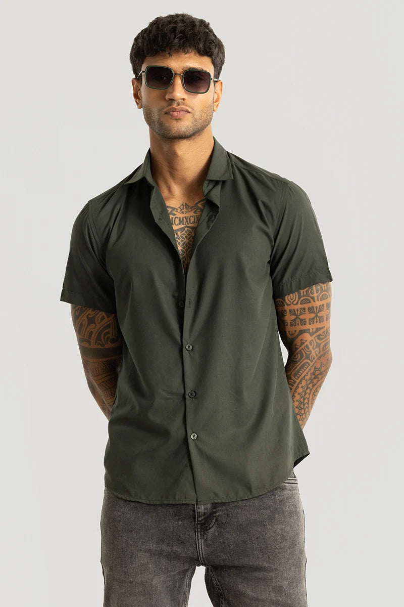 Buy Men's Rene Olive Plain Shirt Online | Snitch – SNITCH