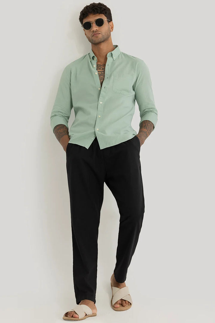 Henri Light Green Plain Linen Blend Shirt