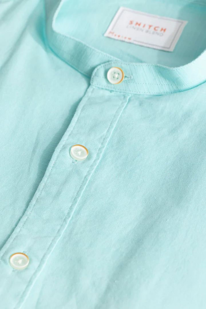 Mandarique Light Blue Linen Blend Shirt