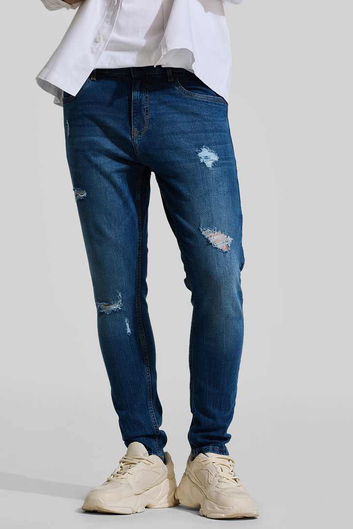 Denim Blue Distressed Skinny Fit Jeans