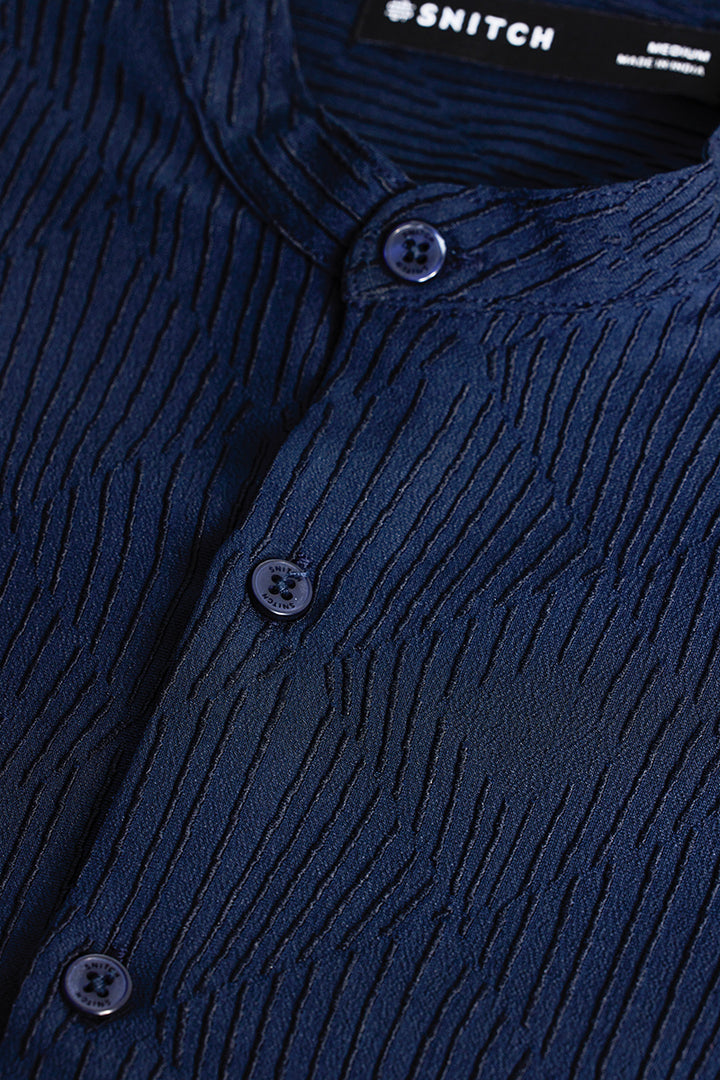 Navy Textured Mandarin Shirt