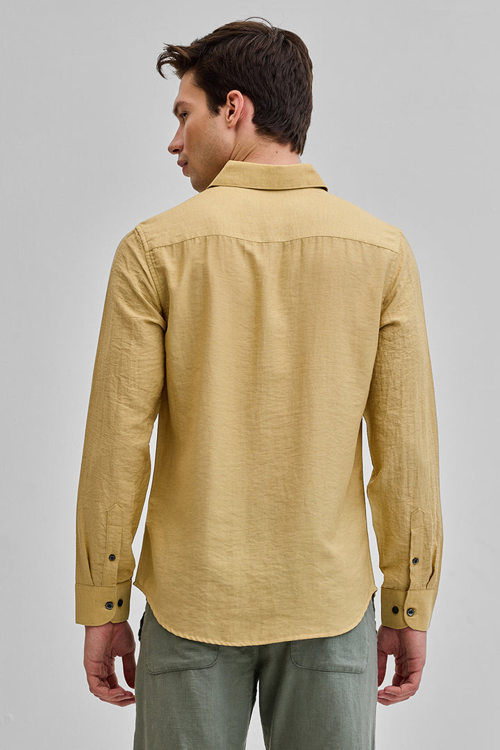 Yellow Textured Linen Blend Shirt