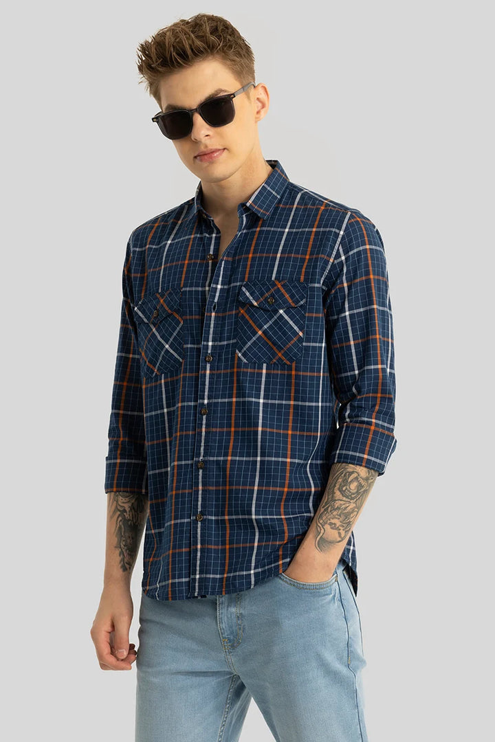 Navy Checks Slim Fit Shirt