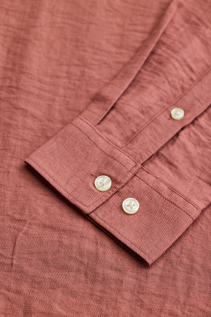 Coral Mandarin Linen Blend Shirt