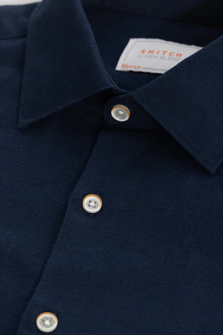 Navy Plain Linen Blend Shirt