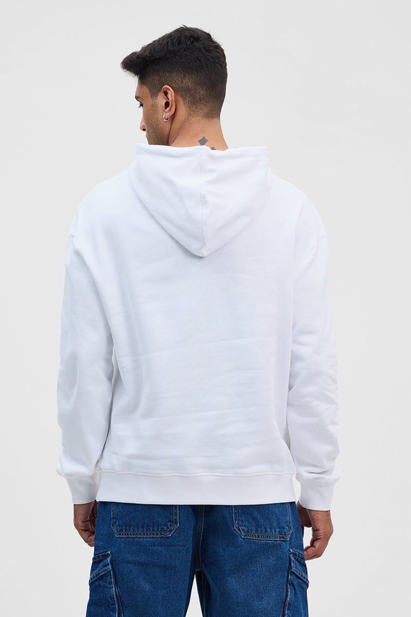 White Solid Relaxed Fit Hoodies