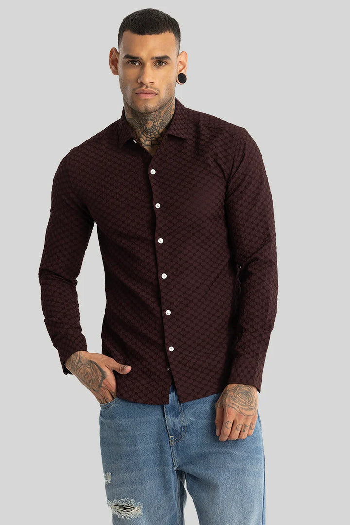 Dark Brown Textured Stretch Shirt