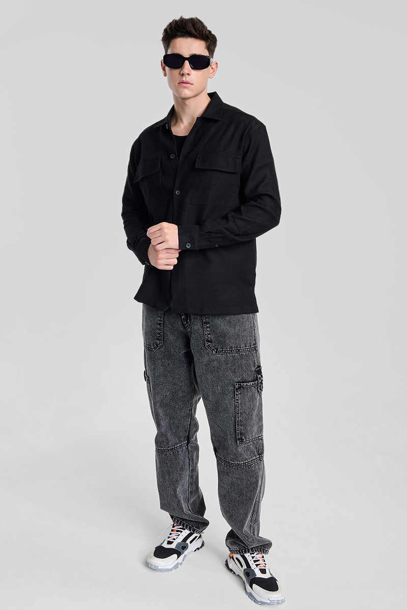 Black Double Pocket Overshirt