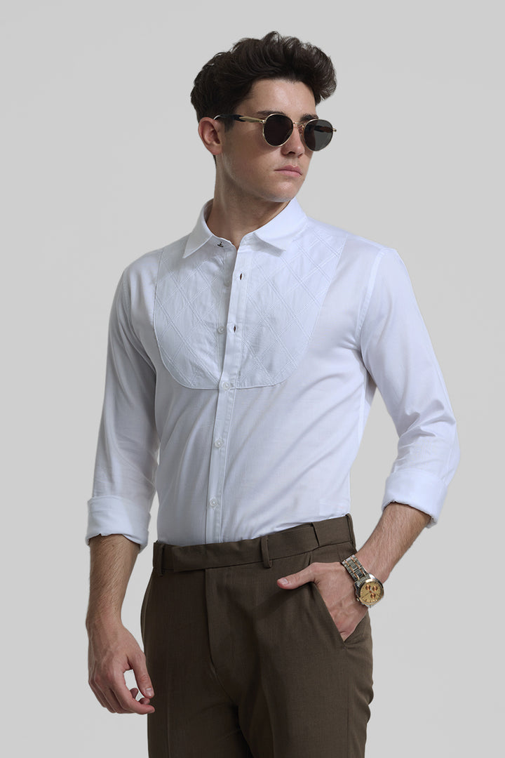 White Embroidered Slim Fit Shirt