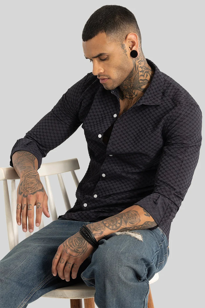 Charcoal Grey Textured Stretch Shirt