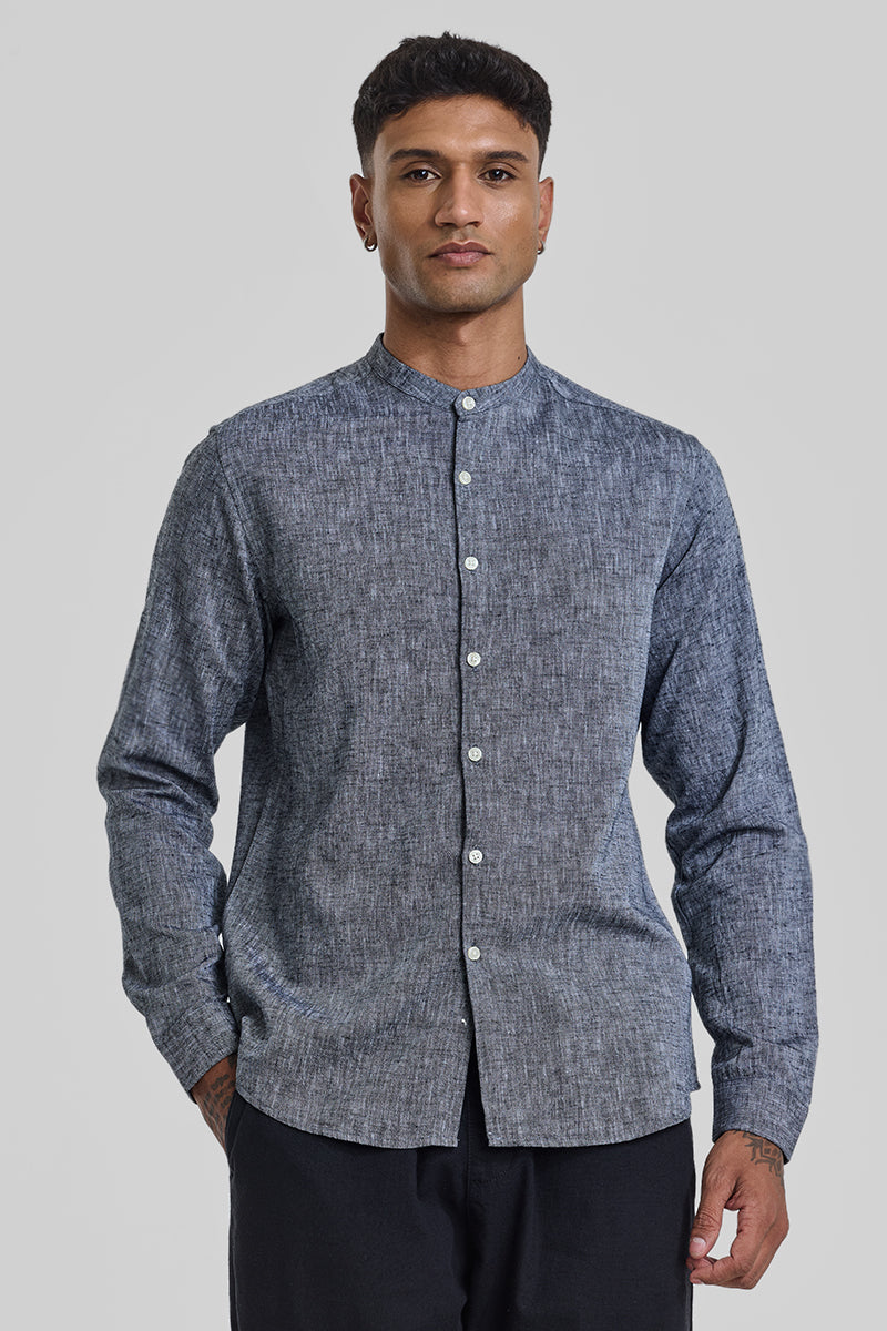 Grey Textured Linen Shirt