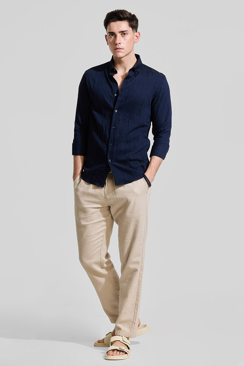 Navy Textured Slim Fit Shirt