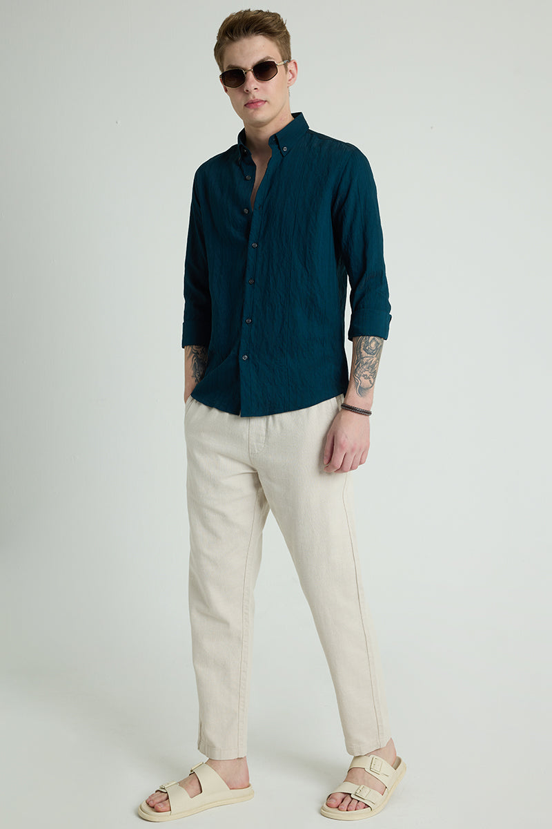 Teal Textured Slim Fit Shirt