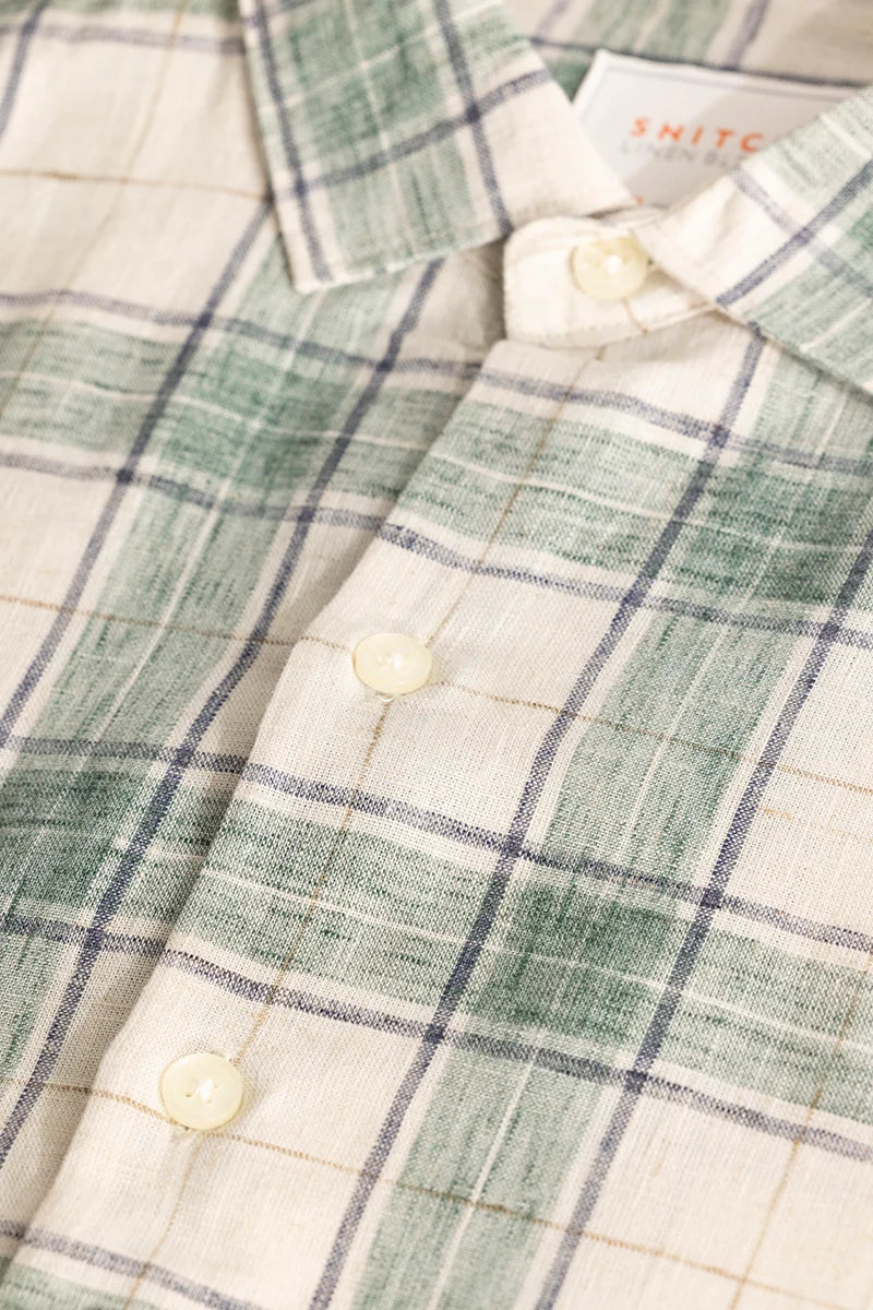 Green Linen Blend Checks Shirt