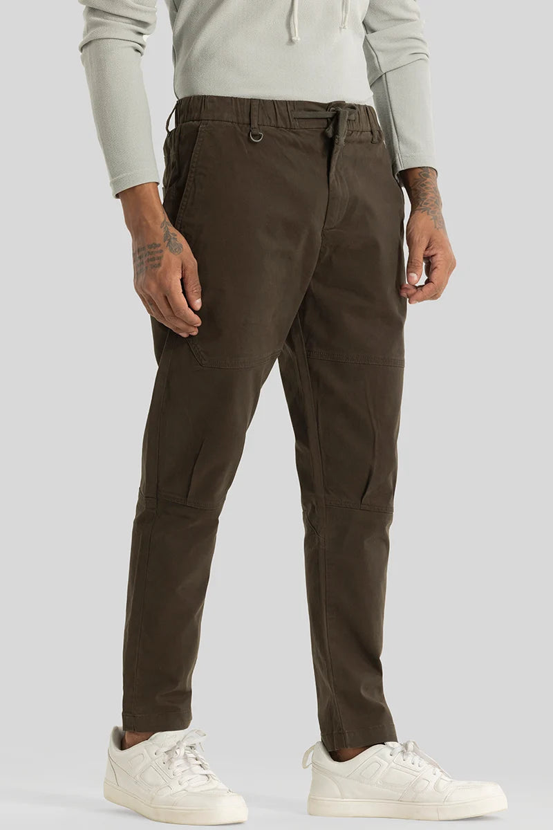 Odyssey Dark Brown Plain Slim Fit Trousers