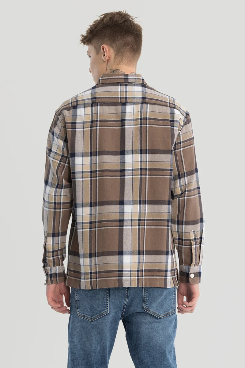 Brown Double Pocket Checks Shirt