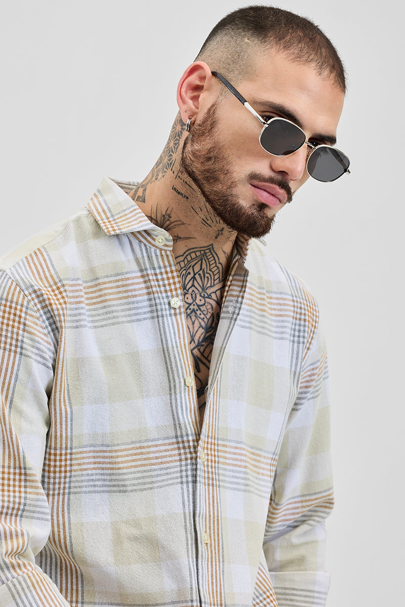 Beige Checks Slim Fit Shirt