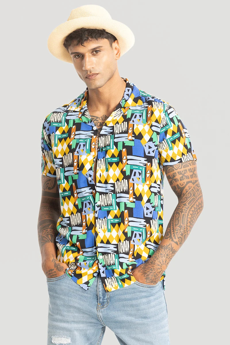 Yellow Abstract Cuban Shirt