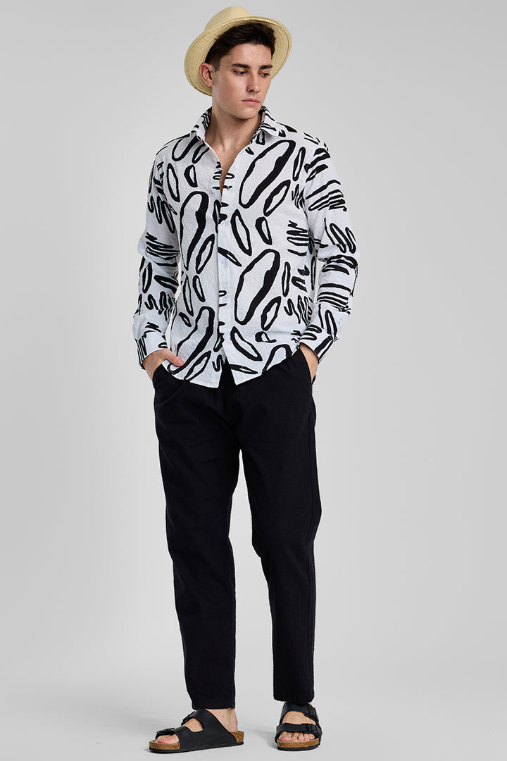 White Abstract Printed Slim Fit Shirt