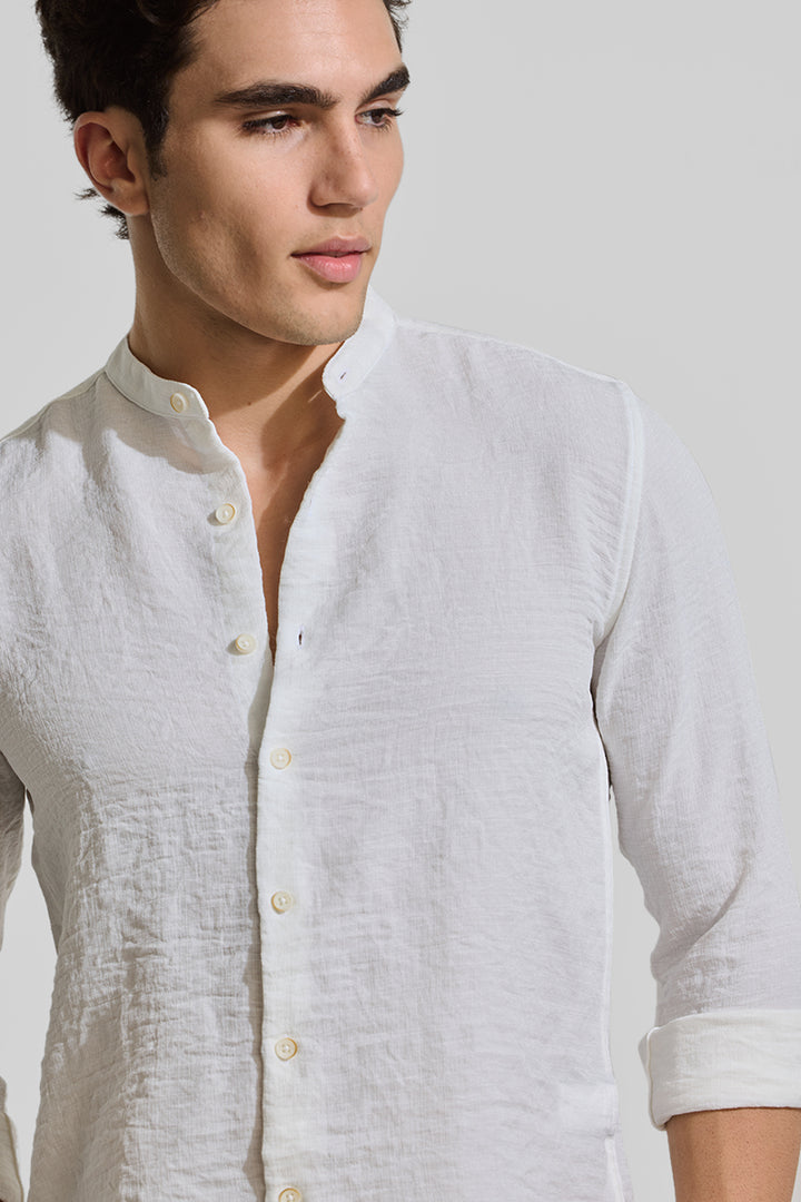 White Mandarin Textured Shirt