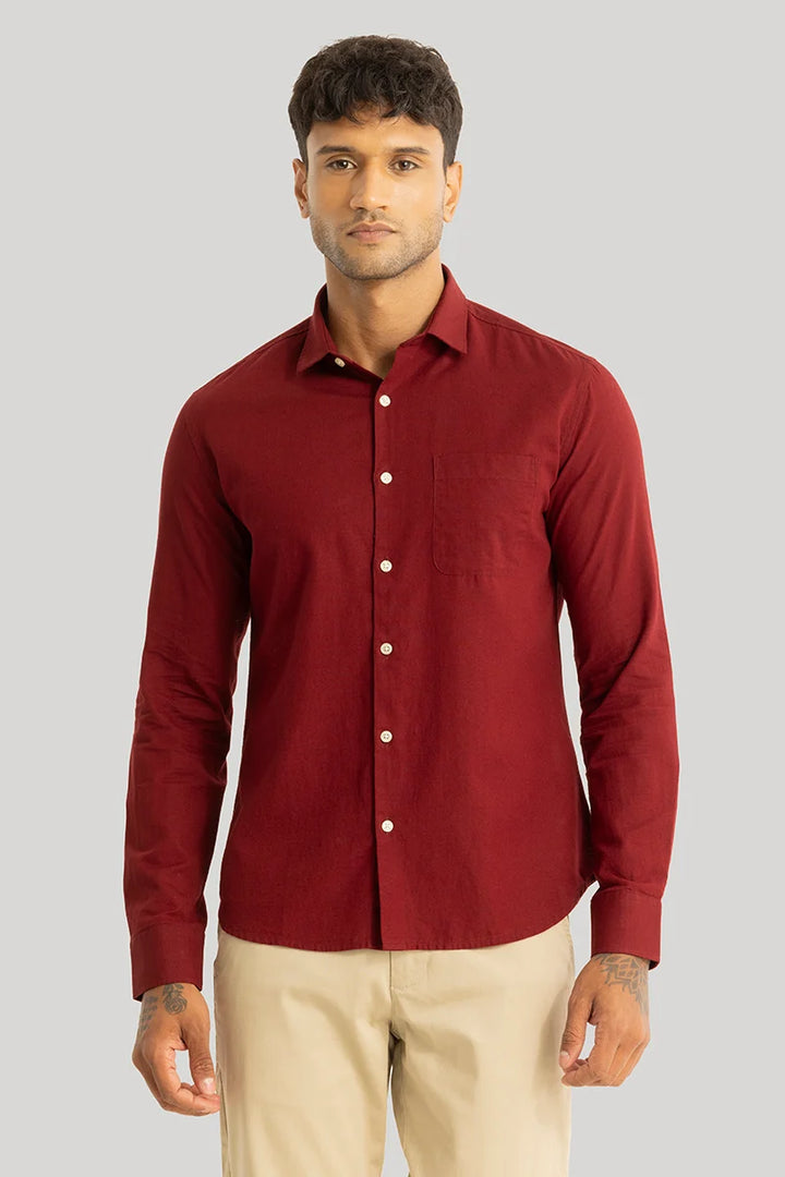 Claudio Red Plain Linen Shirt