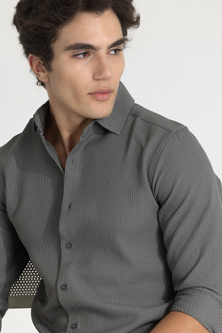 Grey Slim Fit Textured Shirt