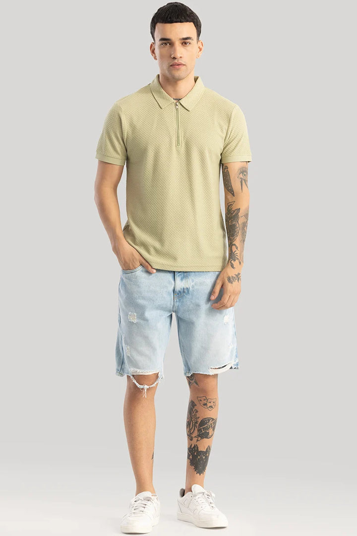 Gael Light Green Textured Polo T-Shirt