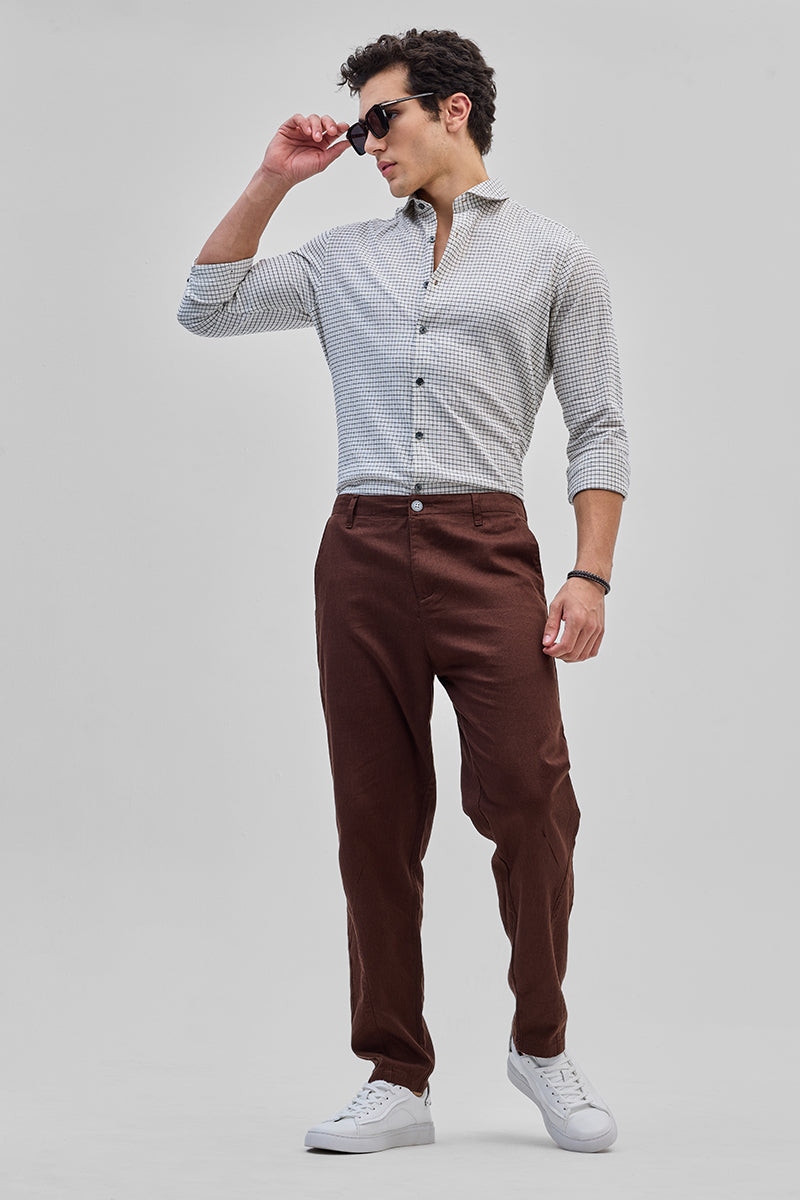 Brown Textured Relaxed Fit Trousers