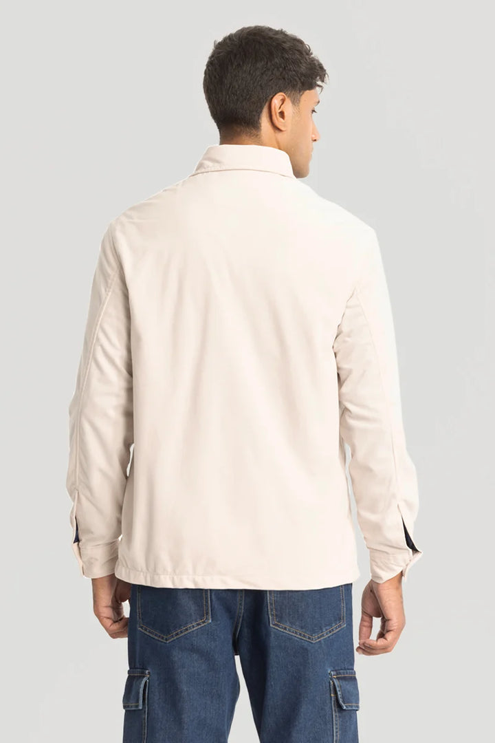 Cream Suede Double Pocket Overshirt