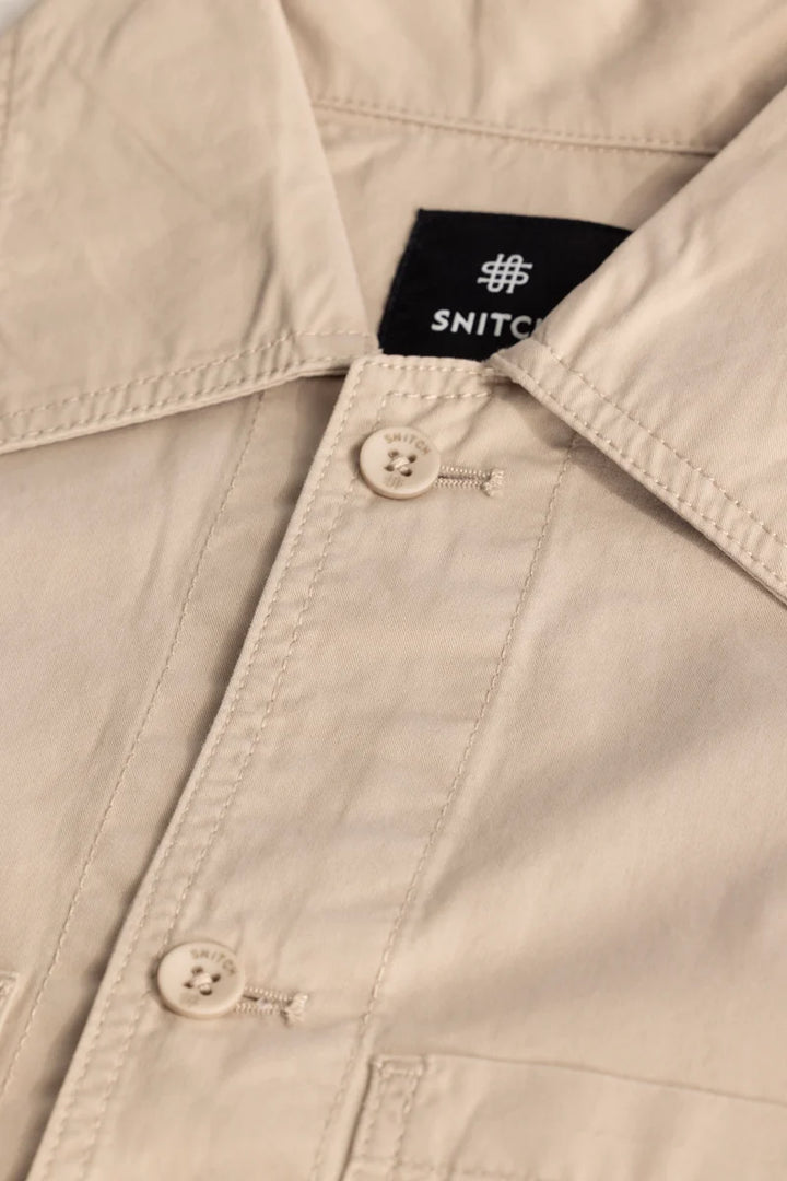 Double Pocket Beige Overshirt