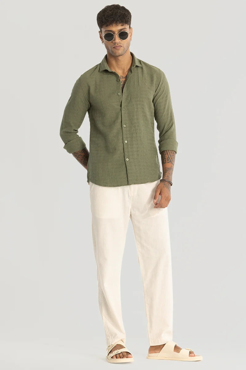 Olive Self-Design Shirt