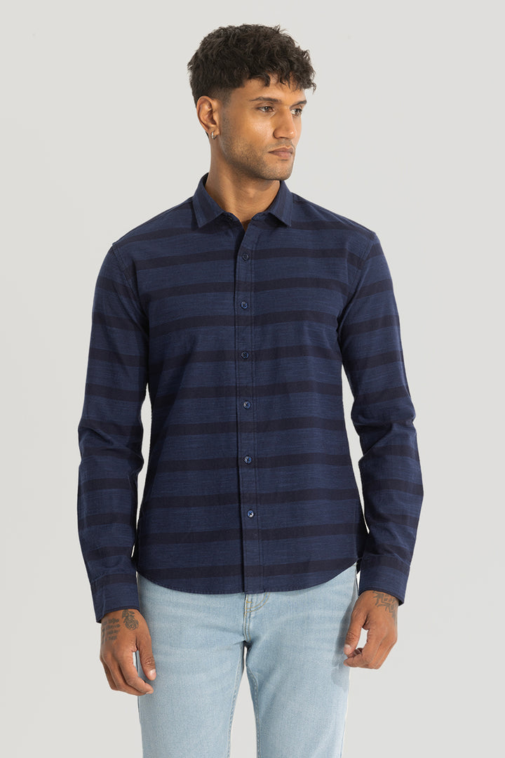 Navy Slim Fit Stripes Shirt