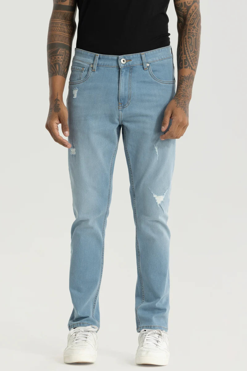 Slick Light Blue Distressed Slim Fit Jeans