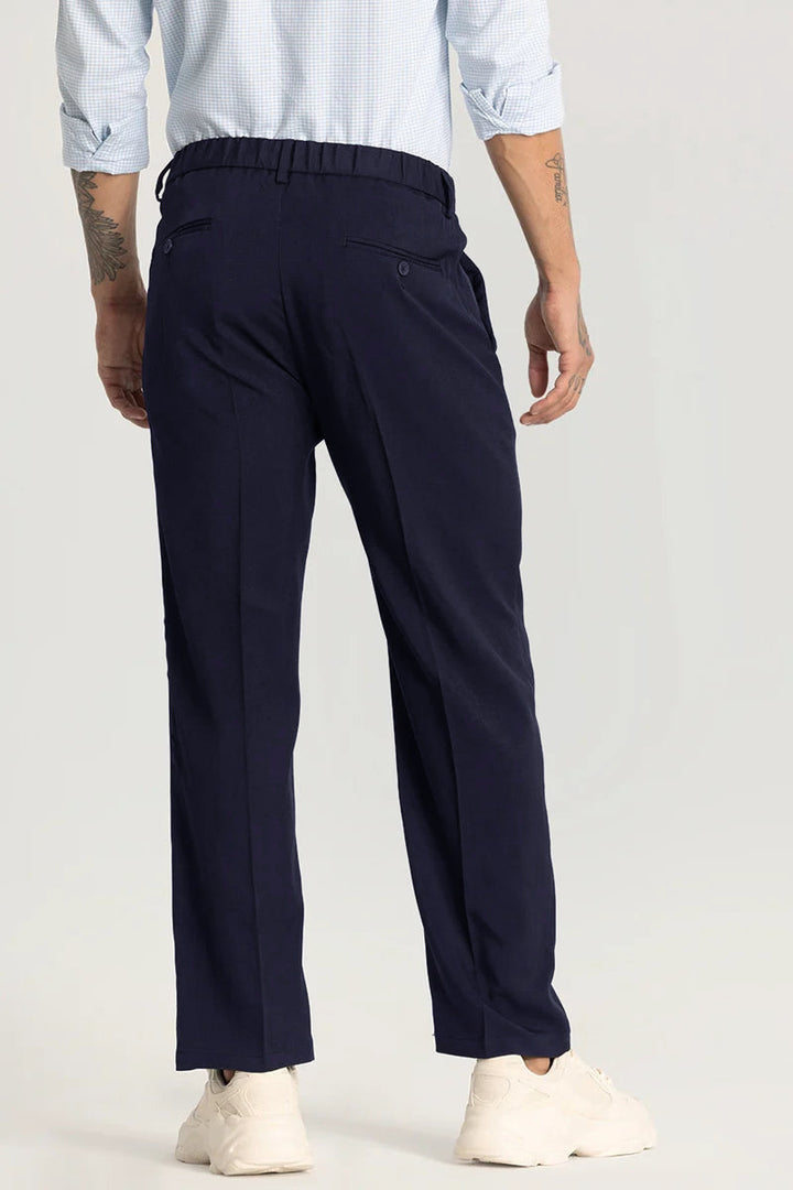 Navy Plain Relaxed Fit Trousers