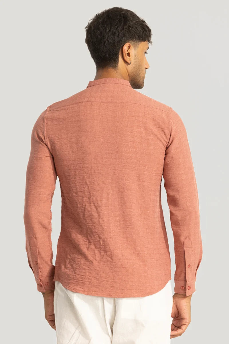 Orange Mandarin Textured Shirt