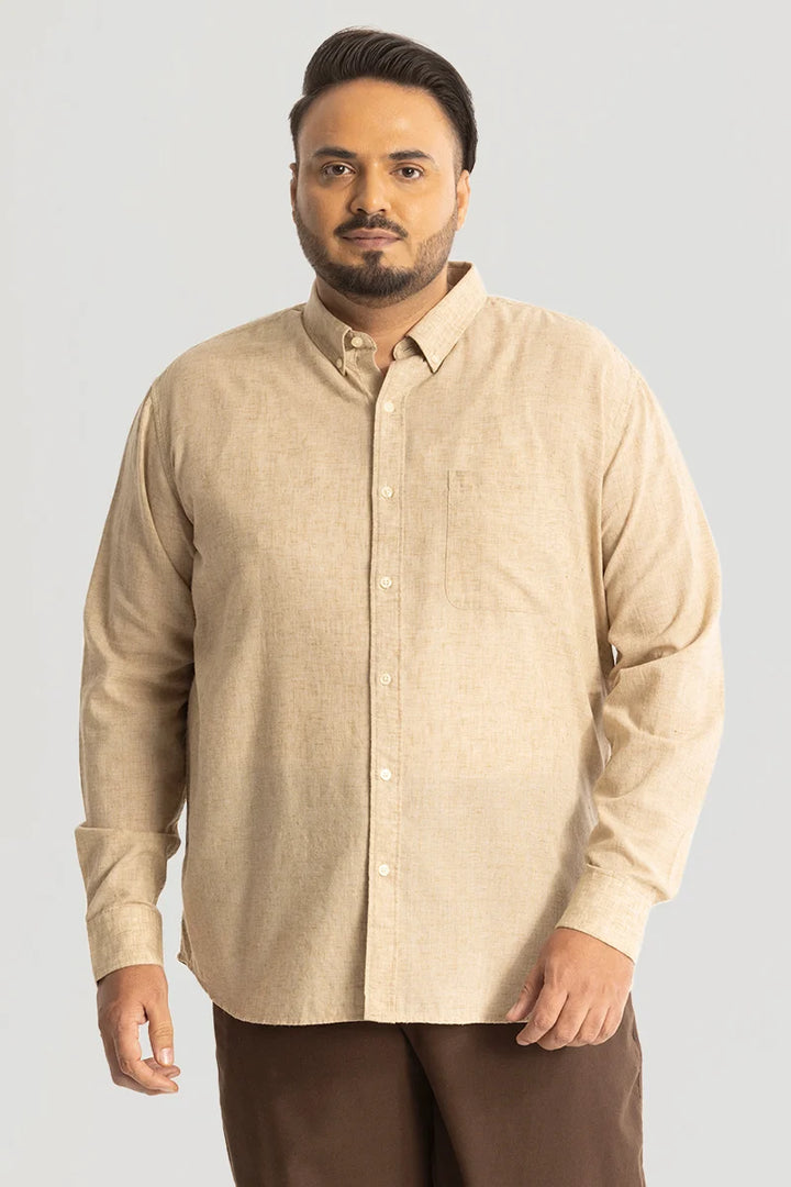 Beige Linen Blend Plus Size Shirt