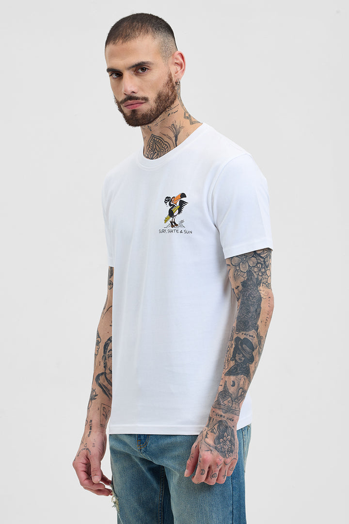 Venice White Printed Slim Fit T-Shirt