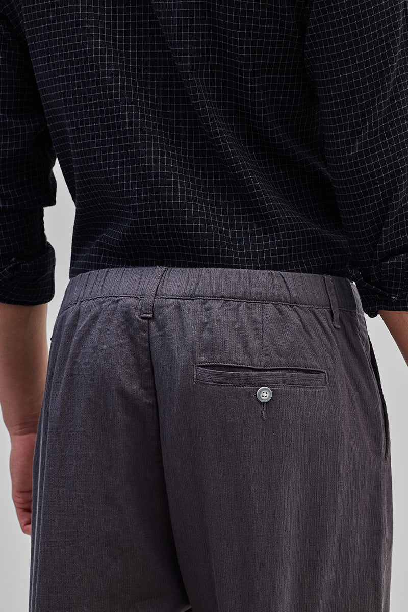 Grey Textured Relaxed Fit Trousers