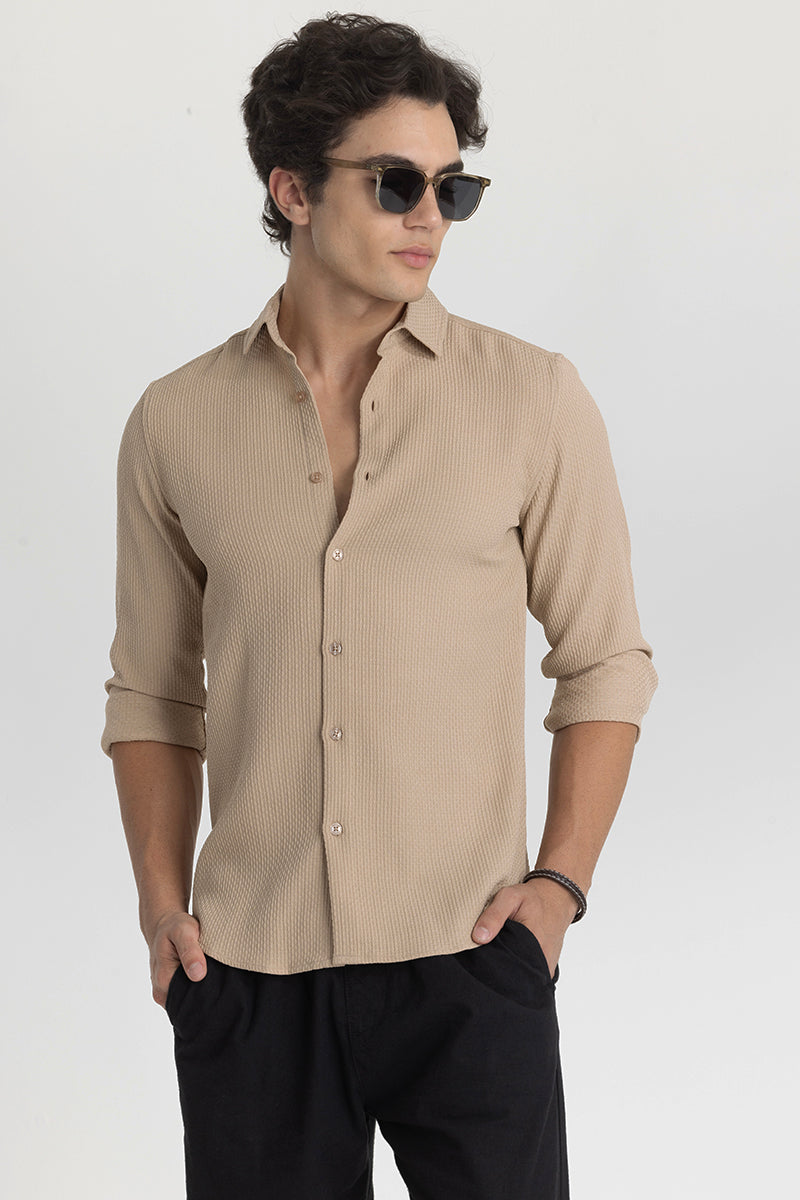 Beige Slim Fit Textured Shirt